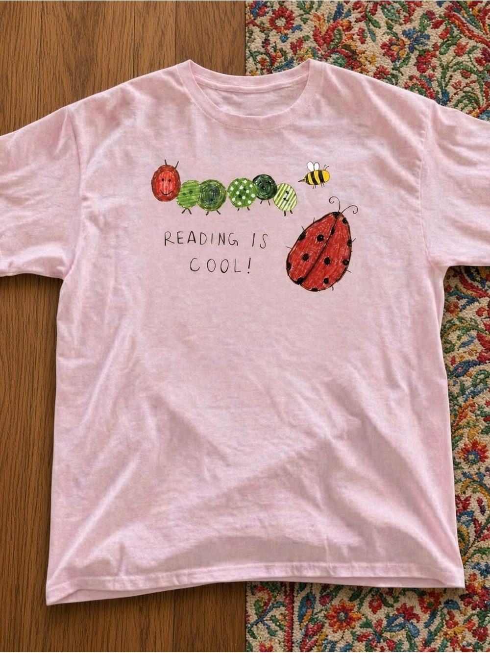 Gildan Pink 'Reading Is Cool!' Ladybug & Caterpillar Graphic Tee
